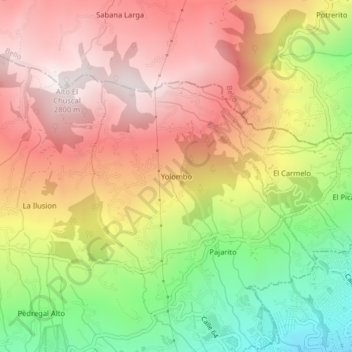 Mapa topográfico Yolombo, altitud, relieve