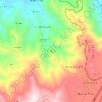 Mapa topográfico Collpa, altitud, relieve