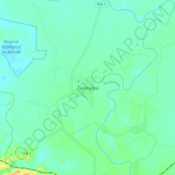 Mapa topográfico Tacotalpa, altitud, relieve