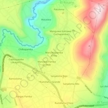 Mapa topográfico Manzanapamba Chico, altitud, relieve