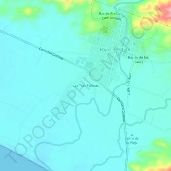 Mapa topográfico Las Tres Palmas, altitud, relieve