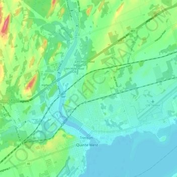 Mapa topográfico Trenton, altitud, relieve