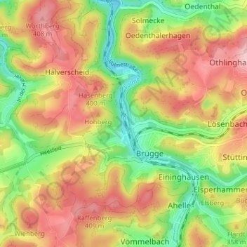 Mapa topográfico Winkhausen, altitud, relieve