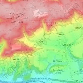 Mapa topográfico Rabis, altitud, relieve