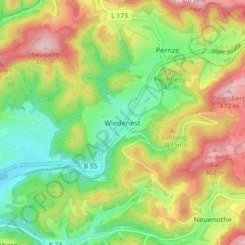 Mapa topográfico Wiedenest, altitud, relieve
