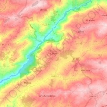 Mapa topográfico Santar, altitud, relieve