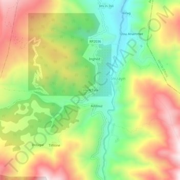 Mapa topográfico Imi N'Tala, altitud, relieve