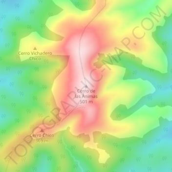 Mapa topográfico Cerro de las Ánimas, altitud, relieve