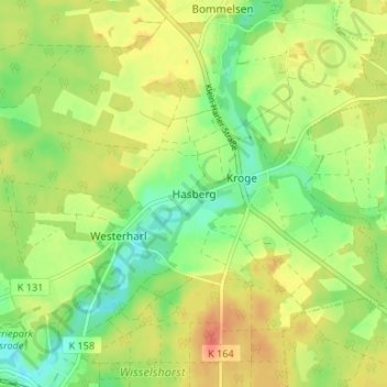 Mapa topográfico Hasberg, altitud, relieve