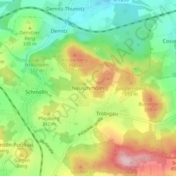 Mapa topográfico Neuschmölln, altitud, relieve