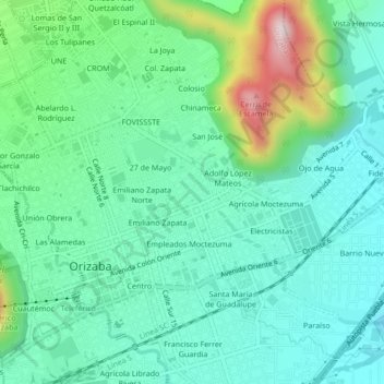 Mapa topográfico El Edén, altitud, relieve