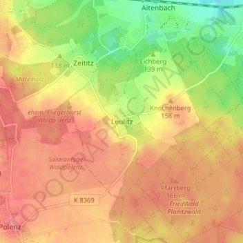 Mapa topográfico Leulitz, altitud, relieve