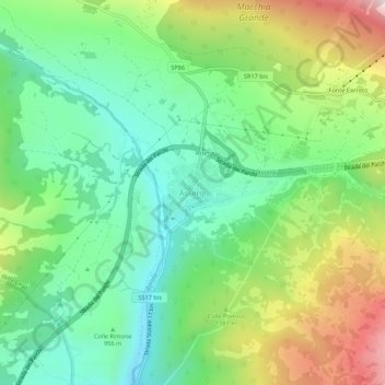 Mapa topográfico Assergi, altitud, relieve