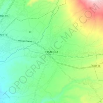 Mapa topográfico Yecapixtla, altitud, relieve