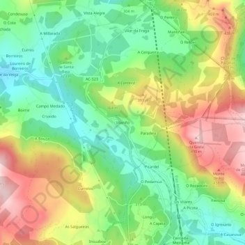 Mapa topográfico Vilariño, altitud, relieve