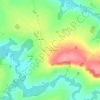Mapa topográfico Novo Sarandi, altitud, relieve