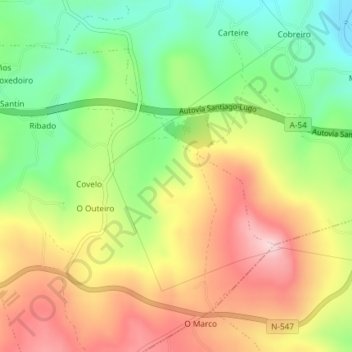 Mapa topográfico Montes de San Simón, altitud, relieve