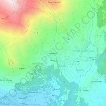 Mapa topográfico Belvedere, altitud, relieve