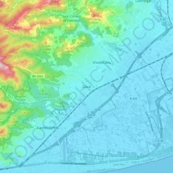 Mapa topográfico Gavà, altitud, relieve