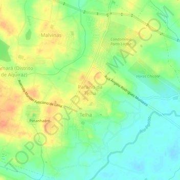 Mapa topográfico Paraiso da Telha, altitud, relieve