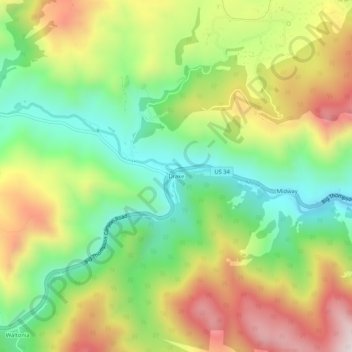 Mapa topográfico Drake, altitud, relieve