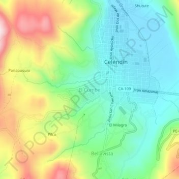 Mapa topográfico El Cumbe, altitud, relieve