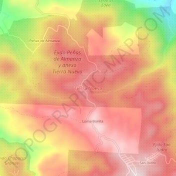 Mapa topográfico Tierra Nueva, altitud, relieve