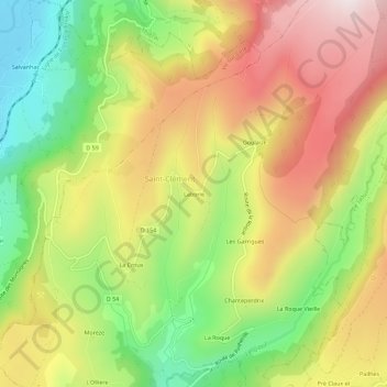 Mapa topográfico Laborie, altitud, relieve