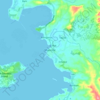 Mapa topográfico Masinloc, altitud, relieve