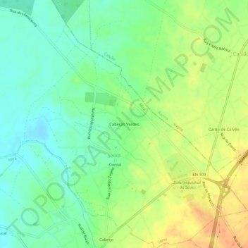 Mapa topográfico Cabeças Verdes, altitud, relieve