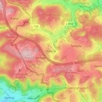 Mapa topográfico Bleche, altitud, relieve