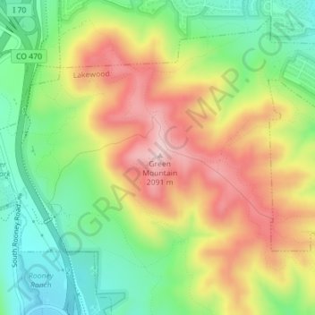 Mapa topográfico Green Mountain, altitud, relieve