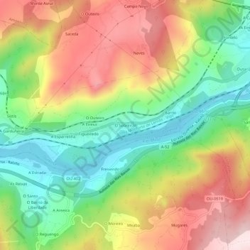 Mapa topográfico O Sobreiral, altitud, relieve
