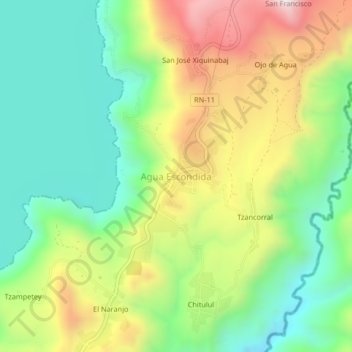 Mapa topográfico Agua Escondida, altitud, relieve
