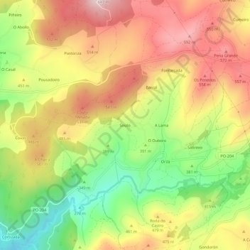 Mapa topográfico Souto, altitud, relieve