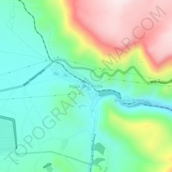 Mapa topográfico Agua de Castilla, altitud, relieve