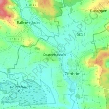 Mapa topográfico Dattenhausen, altitud, relieve
