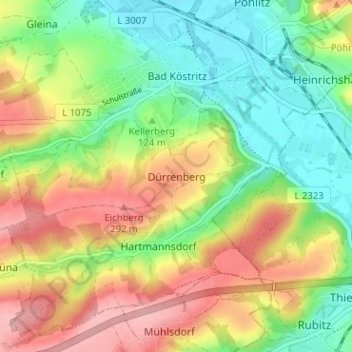 Mapa topográfico Dürrenberg, altitud, relieve