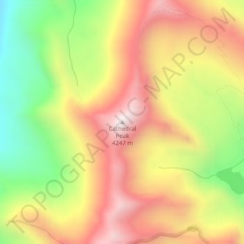 Mapa topográfico Cathedral Peak, altitud, relieve