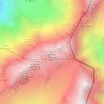 Mapa topográfico Dômes de Miage, altitud, relieve