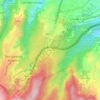 Mapa topográfico La Venta, altitud, relieve