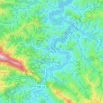 Mapa topográfico Açungui, altitud, relieve