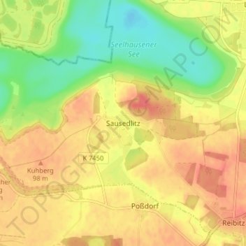 Mapa topográfico Sausedlitz, altitud, relieve