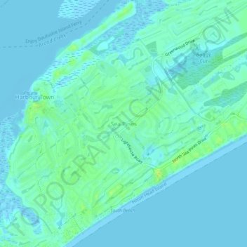 Mapa topográfico Sea Pines, altitud, relieve