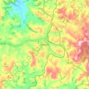 Mapa topográfico Oliveira, altitud, relieve