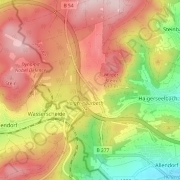 Mapa topográfico Kalteiche, altitud, relieve