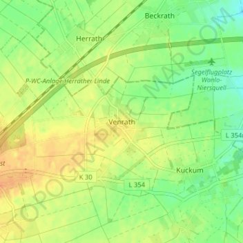 Mapa topográfico Venrath, altitud, relieve