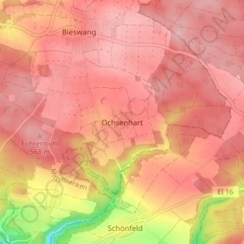 Mapa topográfico Ochsenhart, altitud, relieve