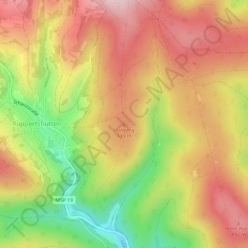 Mapa topográfico Hasberg, altitud, relieve