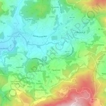 Mapa topográfico Burgo, altitud, relieve